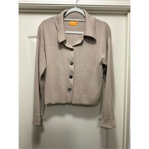 Never Worn - WISPR Tan Collared Boxy Cardigan with Cuffed Sleeves (Size XS)